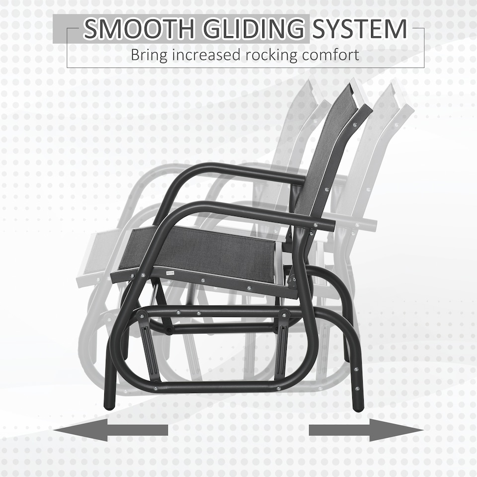 image 1 of Outsunny Outdoor Gliding Swing Chair Garden Seat w/ Mesh Seat Curved Back Steel | Black | Black, Dark Grey