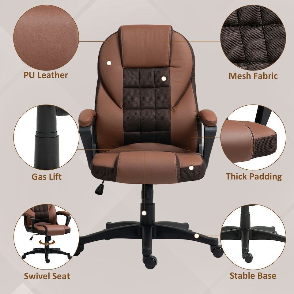 image 1 of HOMCOM Executive Office Chair High Back Computer Chair with Armrests Brown