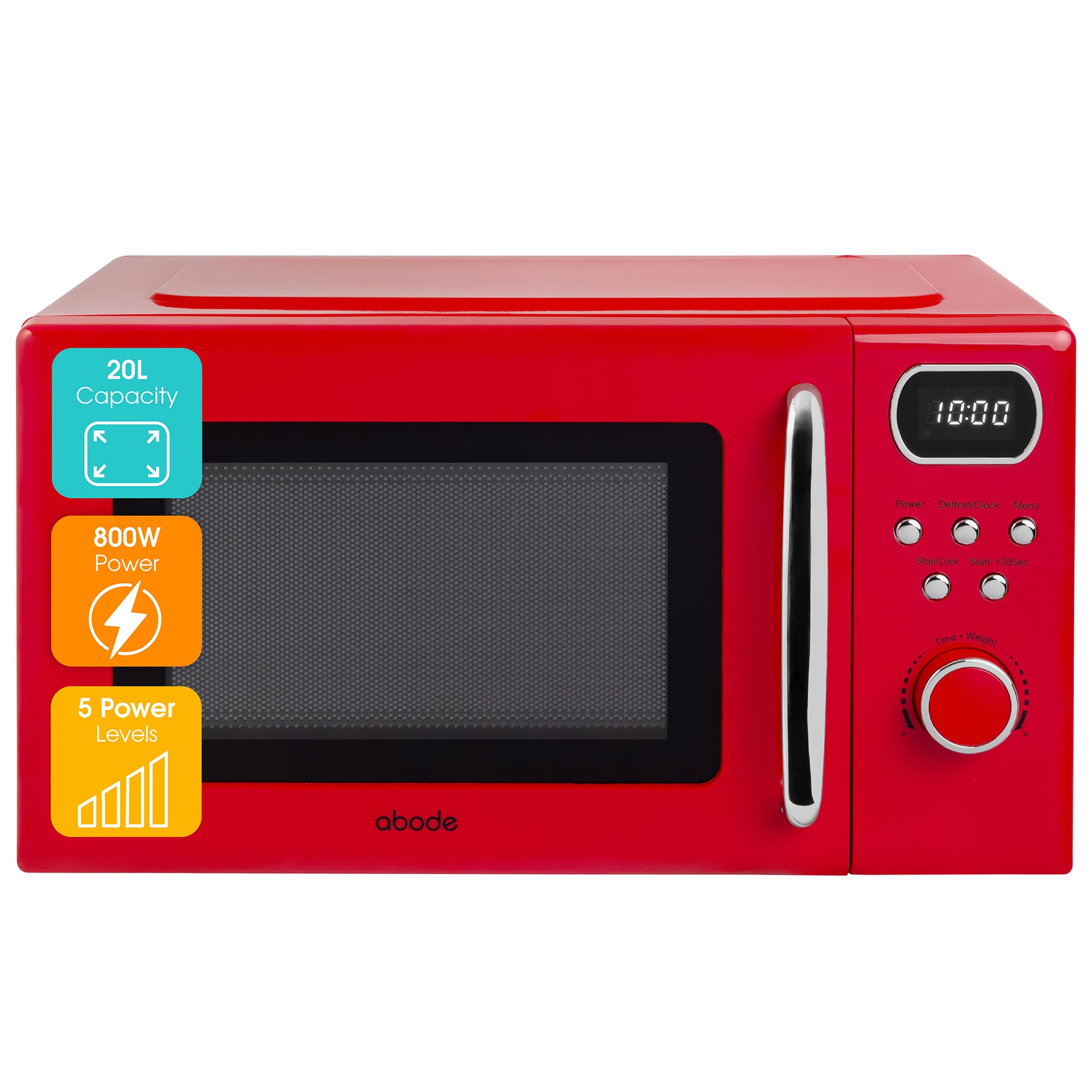 Abode Digital Microwave 20L with 5 Power Levels Red AMD2004R