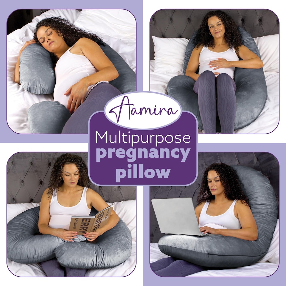 image 1 of Aamira Dark Grey Pregnancy Maternity Pillow, 140x65x20cm C Shaped Memory Foam | Grey | Grey | Standard | 1