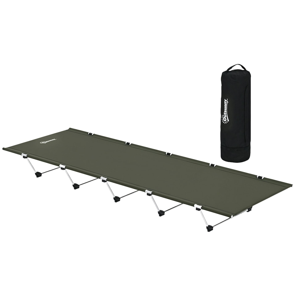 image 1 of Outsunny Lightweight Camping Cot Portable Compact Sleeping Bed w/ Carry Bag Green | Green