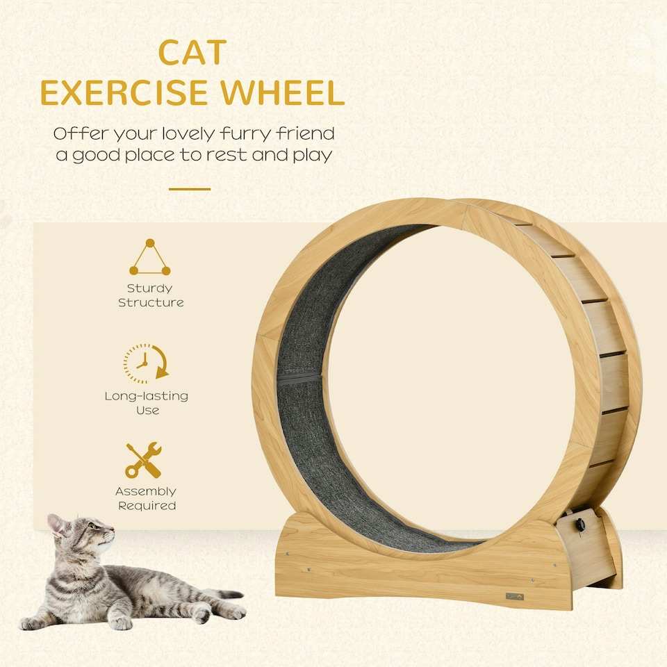 image 1 of PawHut Cat Exercise Wheel, 30 inch Running Treadmill with Brake, Natural