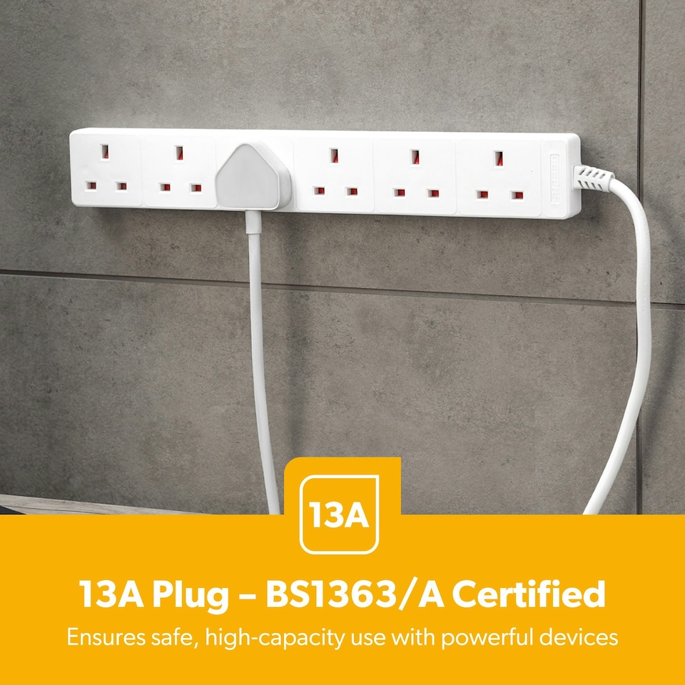 image 1 of GEEPAS 6 Gang Extension Lead, 2M Cable