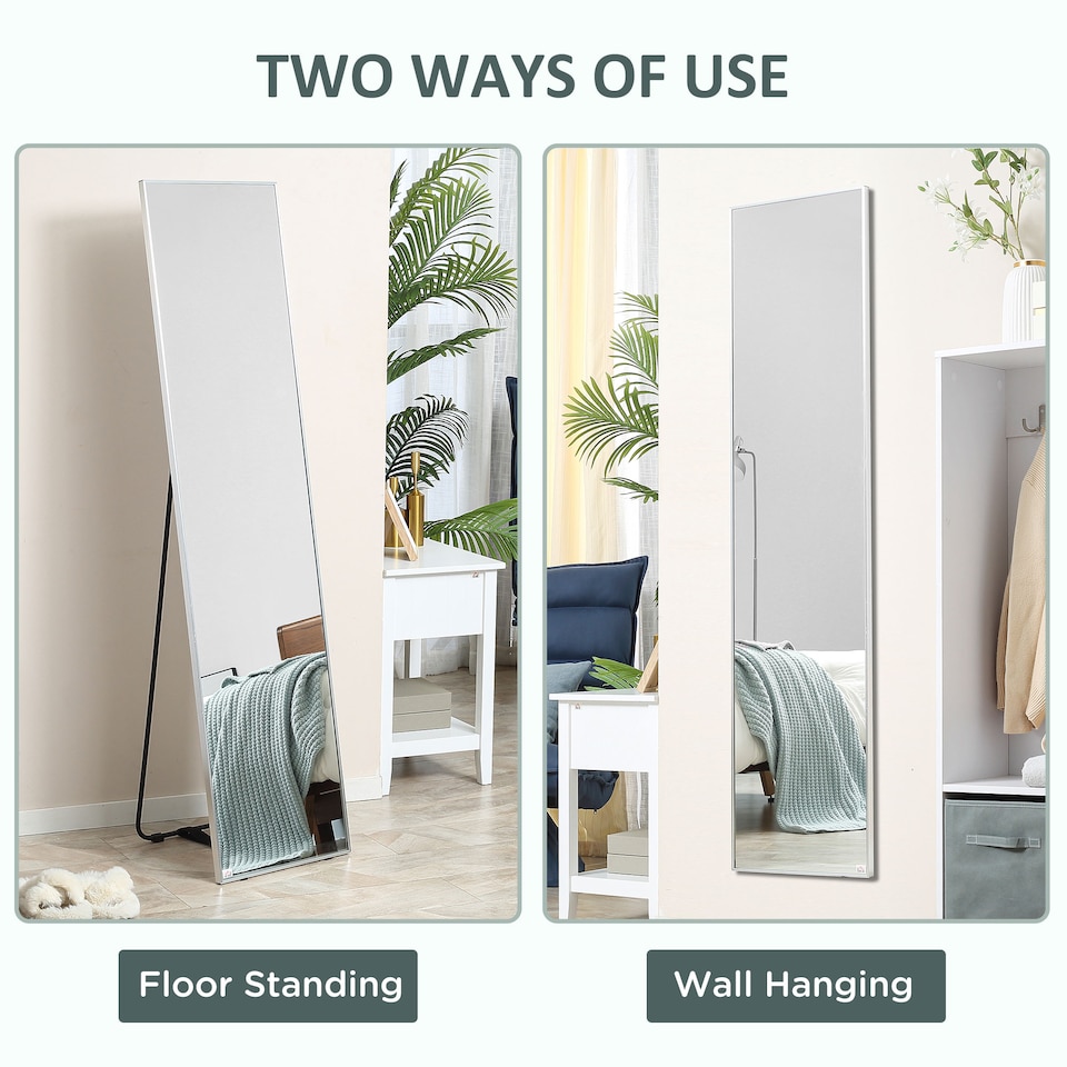 image 1 of HOMCOM Full Length Mirror Wall-Mounted, 160  40 cm Freestanding Rectangle Dressing Mirror for Bedroom, Living Room, Silver Frame