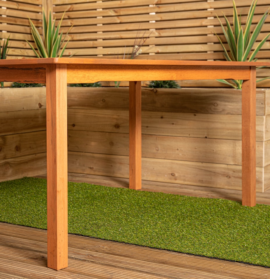 image 1 of Outdoor 6 Person Rectangular Wooden Garden Patio Dining Table Chairs with Green Parasol and Base Set
