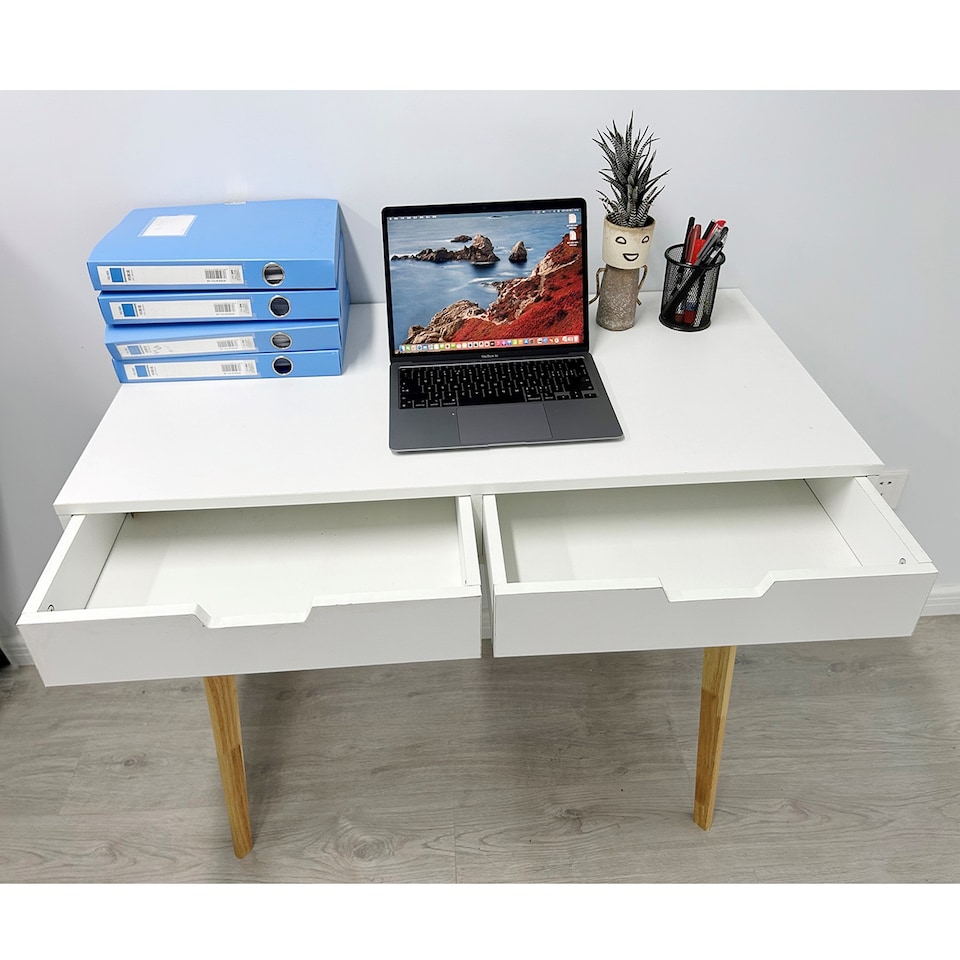 image 1 of Wooden Computer Desk Dressing Table With Drawers White