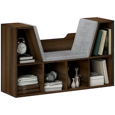 HOMCOM Cube Bookshelf Organizer with Reading Seat, Six Cubes, Chestnut