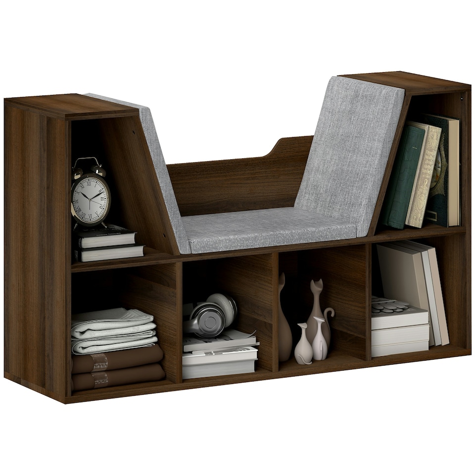 image 1 of HOMCOM Cube Bookshelf Organizer with Reading Seat, Six Cubes, Chestnut