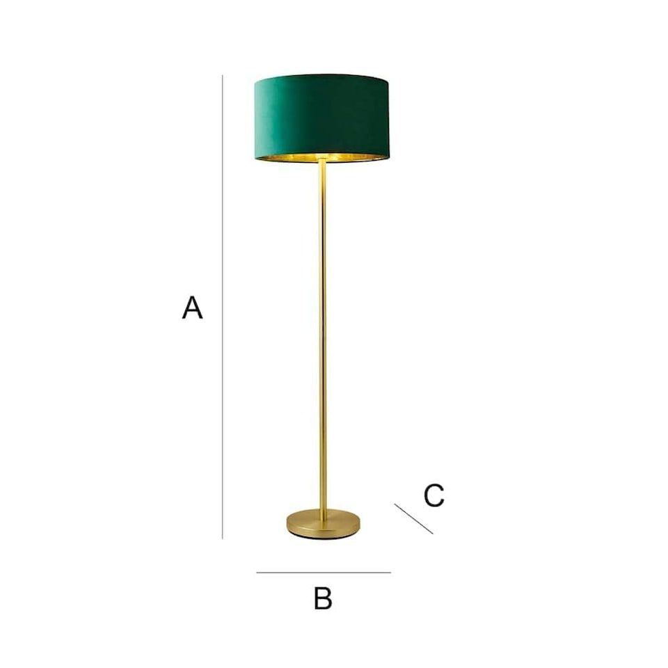 image 1 of ValueLights Charlie Gold Floor Lamp Green Velvet Gold Shade | Gold