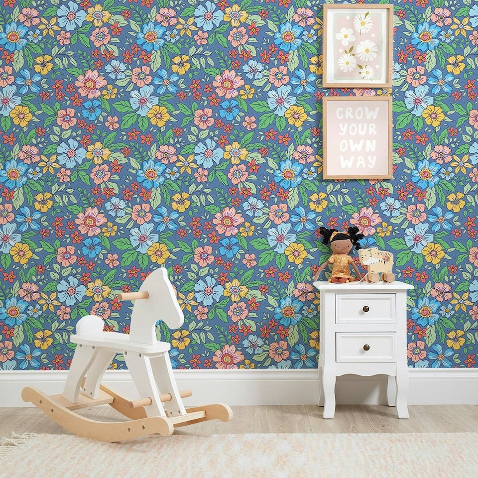 image 1 of Gorgeous Gardenia Wallpaper in Blue Multi