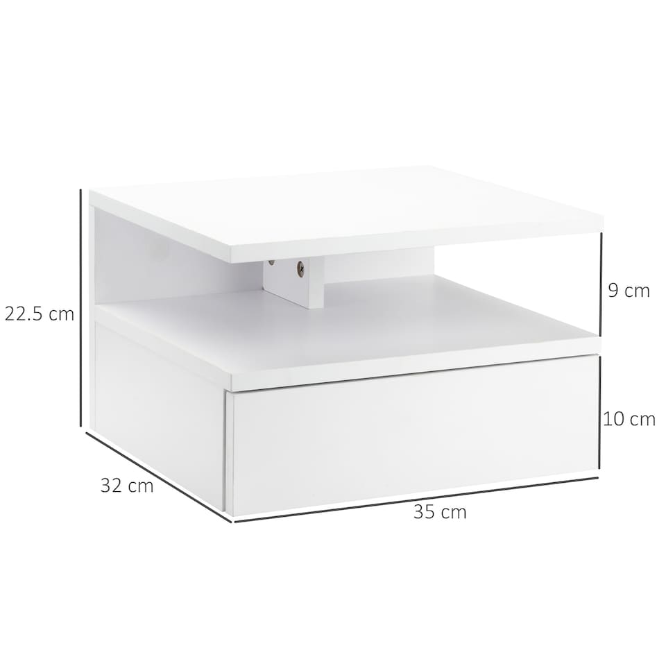 image 1 of HOMCOM Floating Bedside Table Set of 2, Wall Mount Nightstands with Storage Drawer and Open Shelf for Bedroom, White