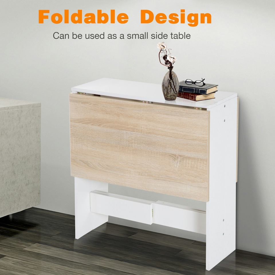 image 1 of HOMCOM Wooden Folding Table Writing Desk Oak, White Home Office