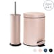image 1 of Harbour Housewares Bathroom Bin & Toilet Brush Set - 3L - Matt Pink - Round Stainless Steel Slim Trashcan Rubbish Bin & Brush
