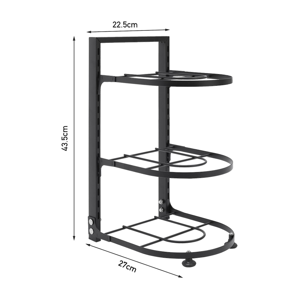 image 1 of Living and Home 3-Tier Adjustable Kitchen Organiser Rack for Pot Pan | Black | 3 Tier