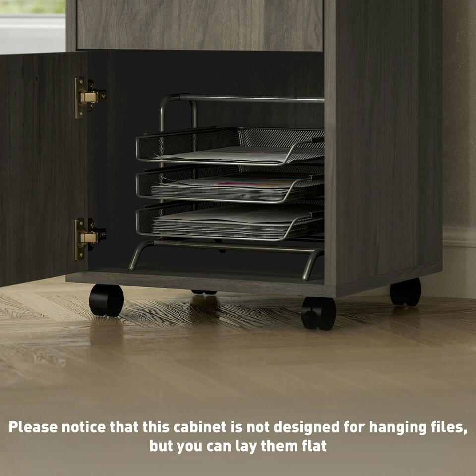 image 1 of HOMCOM 60cm Filing Cabinet with Drawers and Open Shelf, Grey