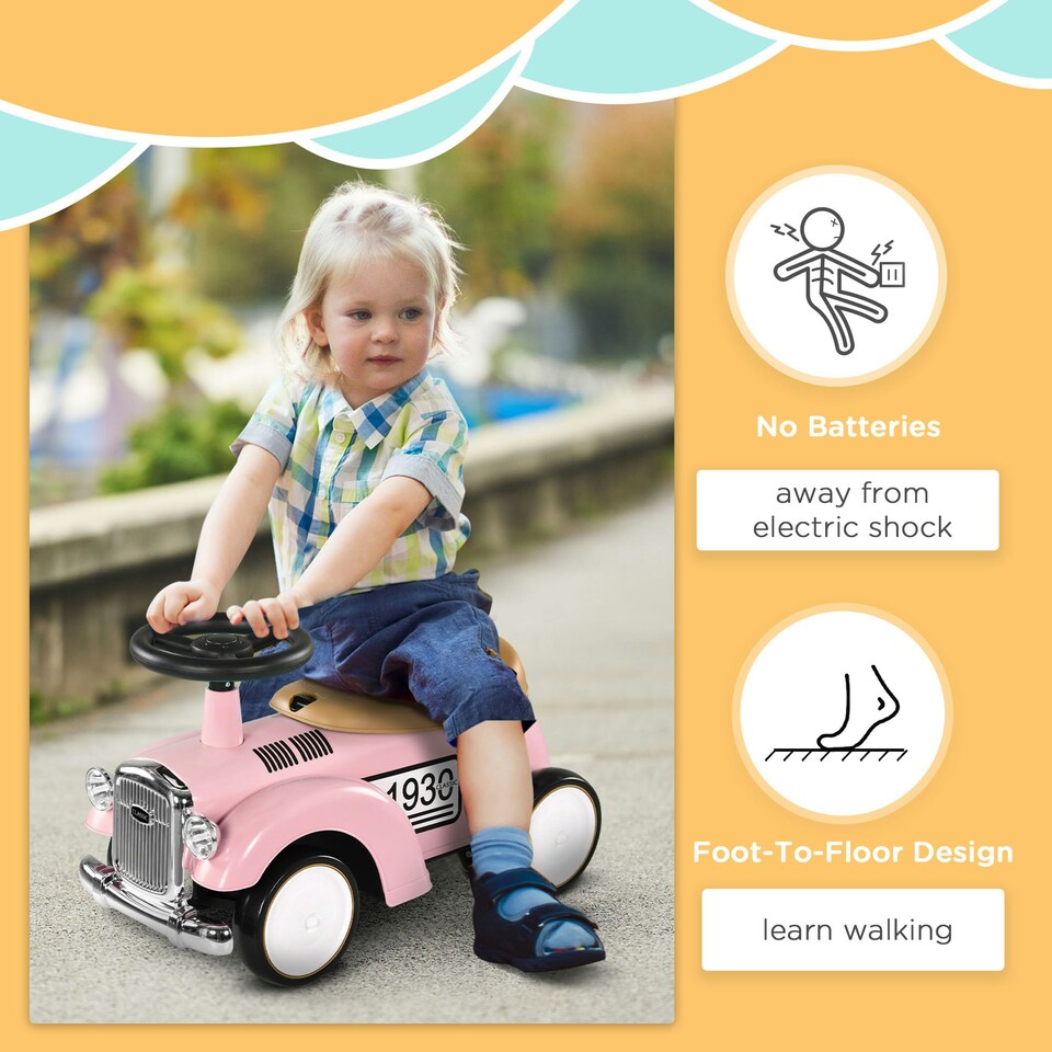 image 1 of AIYAPLAY Foot to Floor Slider with Steering Wheel, for Ages 12-36 Months - Pink
