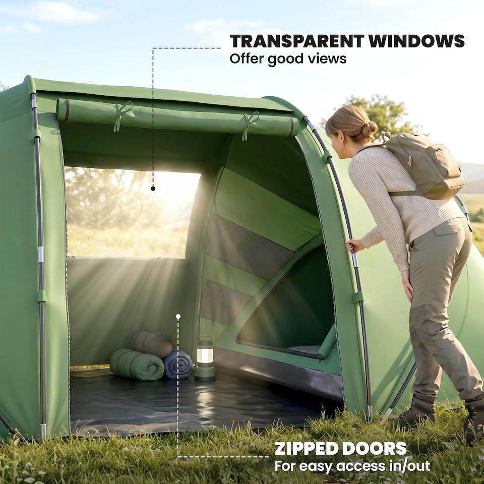 image 1 of Outsunny 4 Person Camping Tent Dome Family Travel Group Hiking Room Fishing