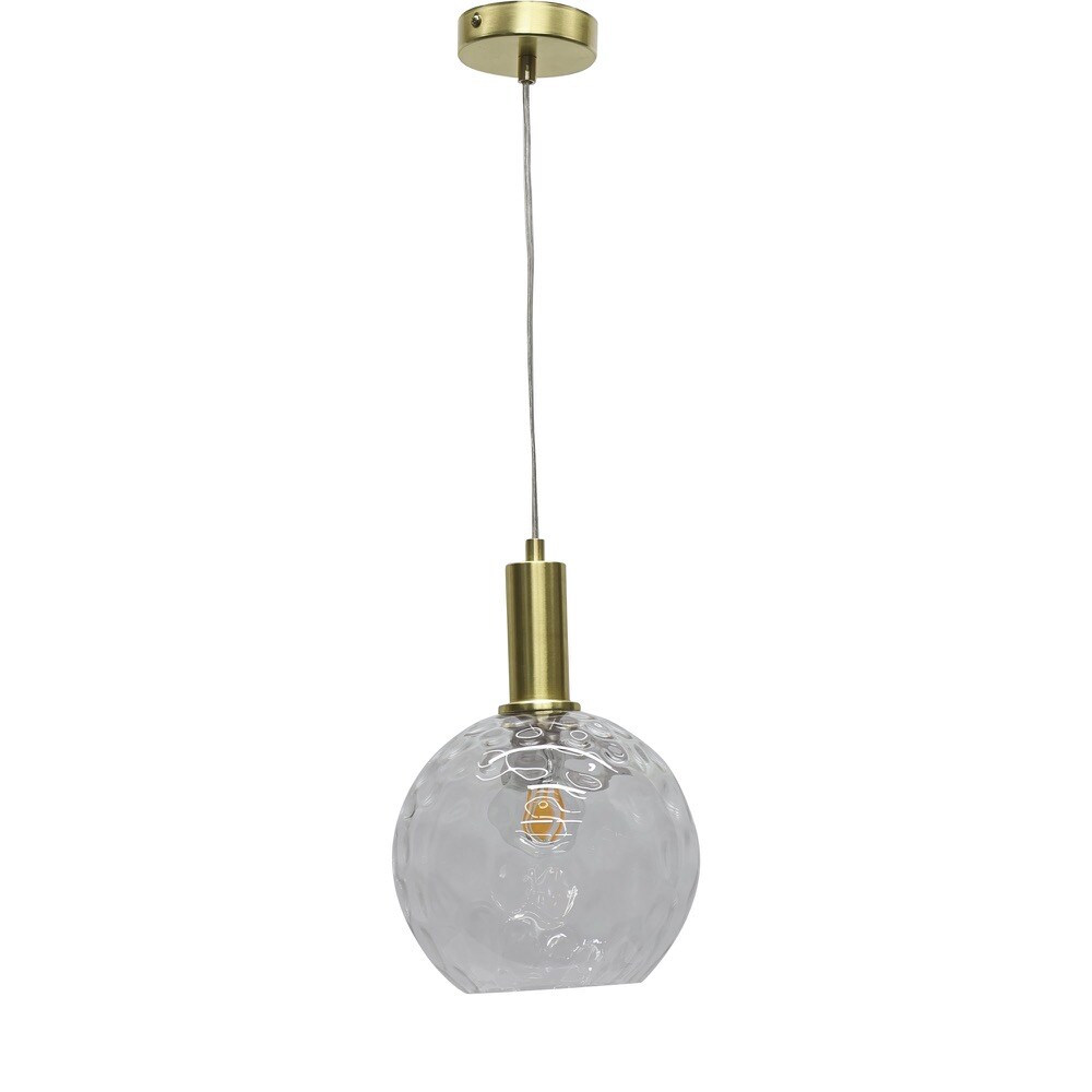 First Choice Lighting Barnum - Clear Dimple Glass Globe Satin Brass Deco Pendant Fitting