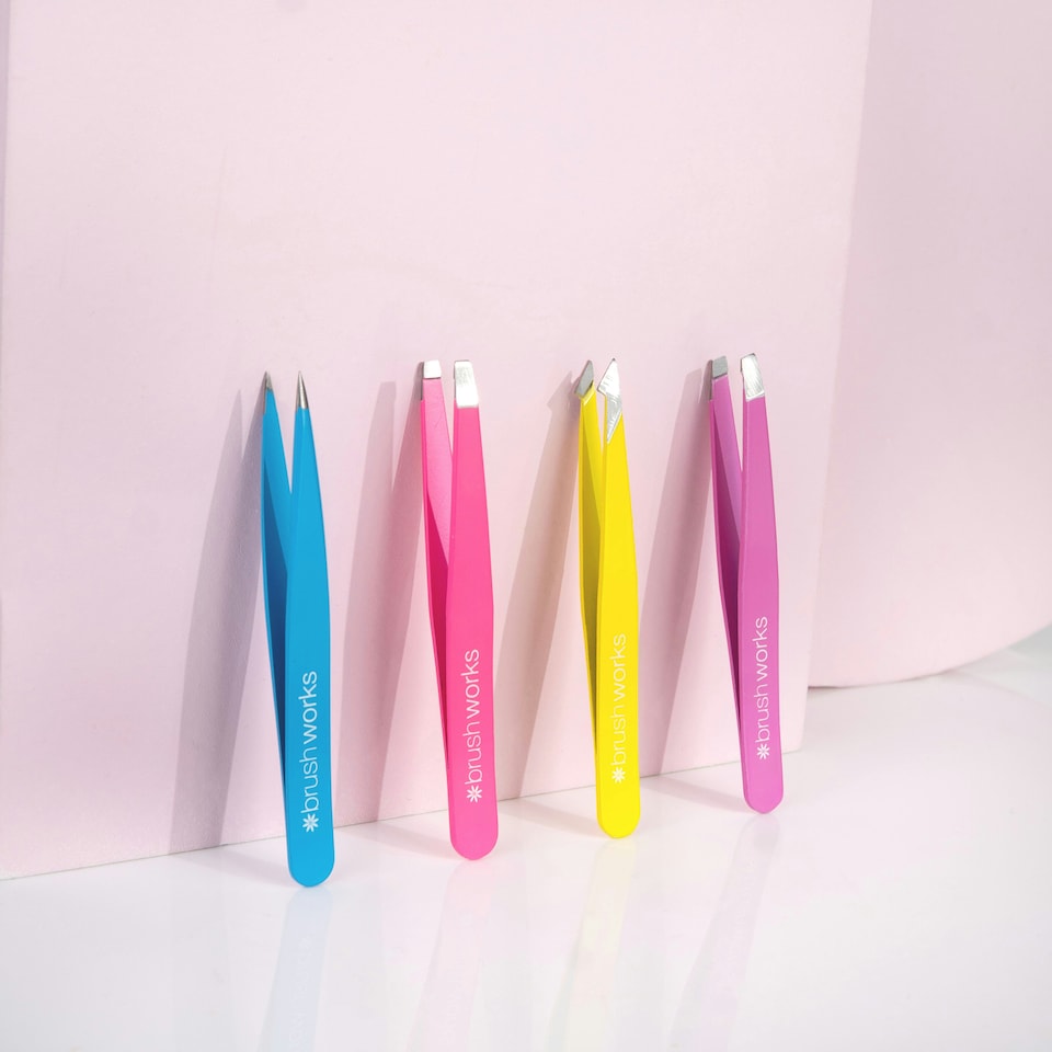 image 1 of Brushworks 4 Piece Combination Tweezer Set - Neon