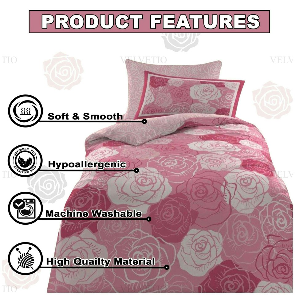 image 1 of VELVETIO Kids Roses Duvet Cover Set Soft Reversible Beddings Pink | Single