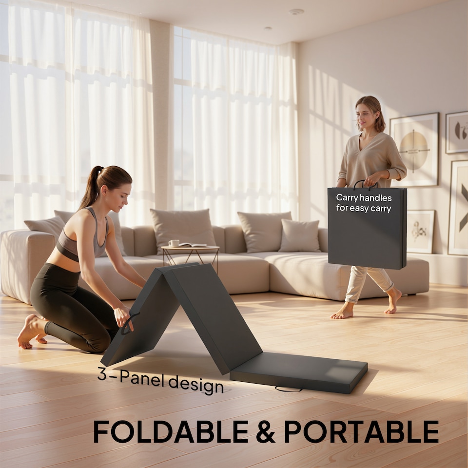 image 1 of HOMCOM 6FT Foldable Gymnastics Mat, Tri-Fold 2" Thick Crash Mat, Grey
