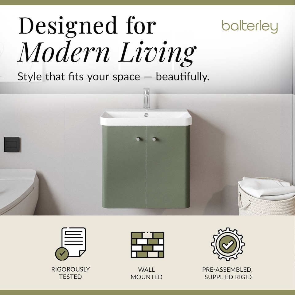 image 1 of Balterley Curve Modern Bathroom Wall Hung 2 Door Vanity Unit Basin | Green | Satin Green