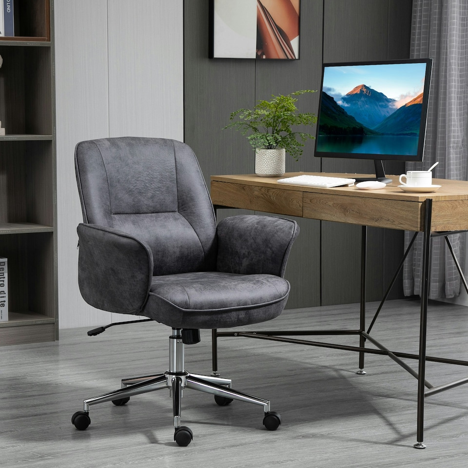 image 1 of Vinsetto Swivel Computer Office Chair Mid Back Desk Chair for Home, Deep Grey