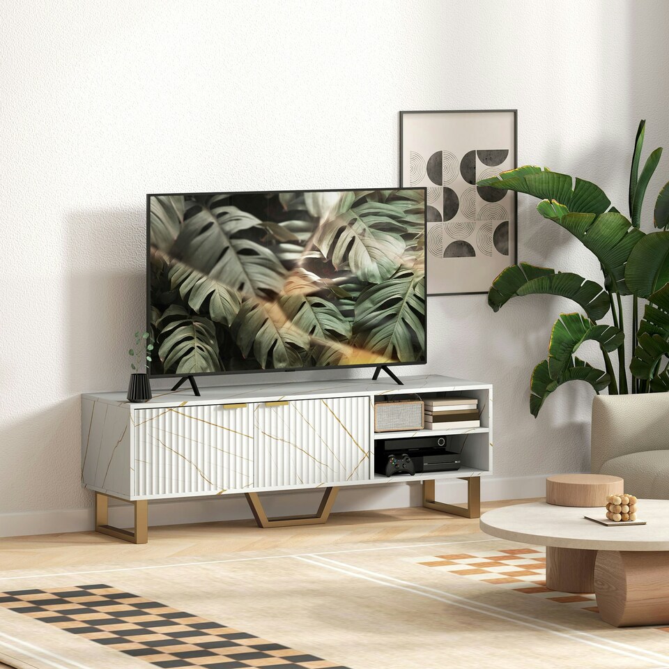 image 1 of HOMCOM TV Unit, TV Stand Cabinet with Shelves and Storage Cupboard White