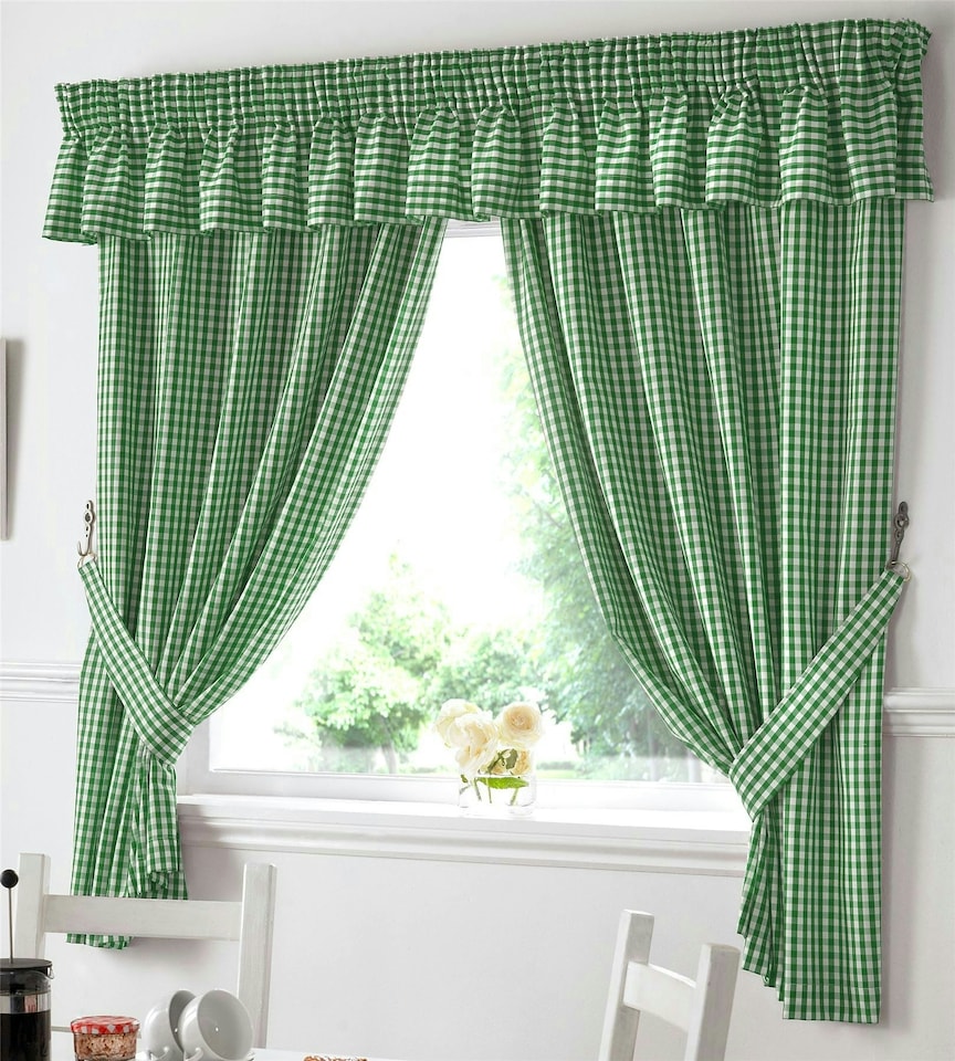 image 1 of Gingham Kitchen Curtain Pelmet Green - 353 cm x 25cm