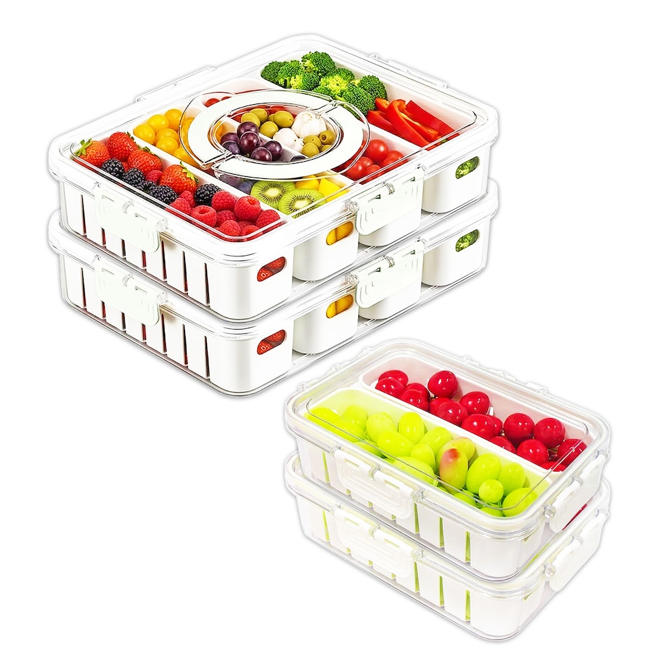 image 1 of SPARES2GO Food Storage Containers with Securing Clips Lid and Removable Divider Compartments (2 x Small + 2 x Large)
