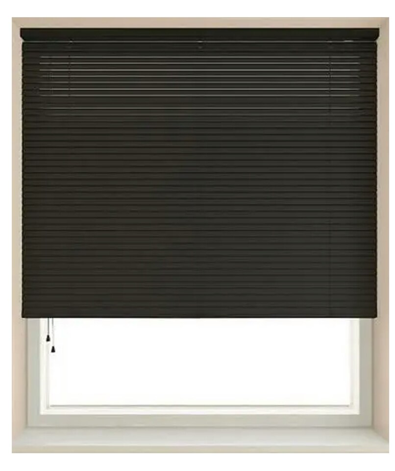 180cm Black 25mm Slat PVC Venetian Blind (152cm Drop) | Black | Black