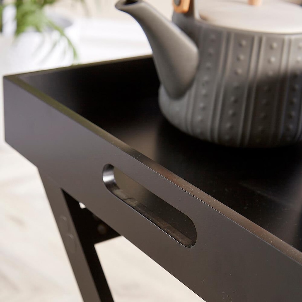 image 1 of Folding Butlers Side Table Portable Wooden Food Serving Tray | Black