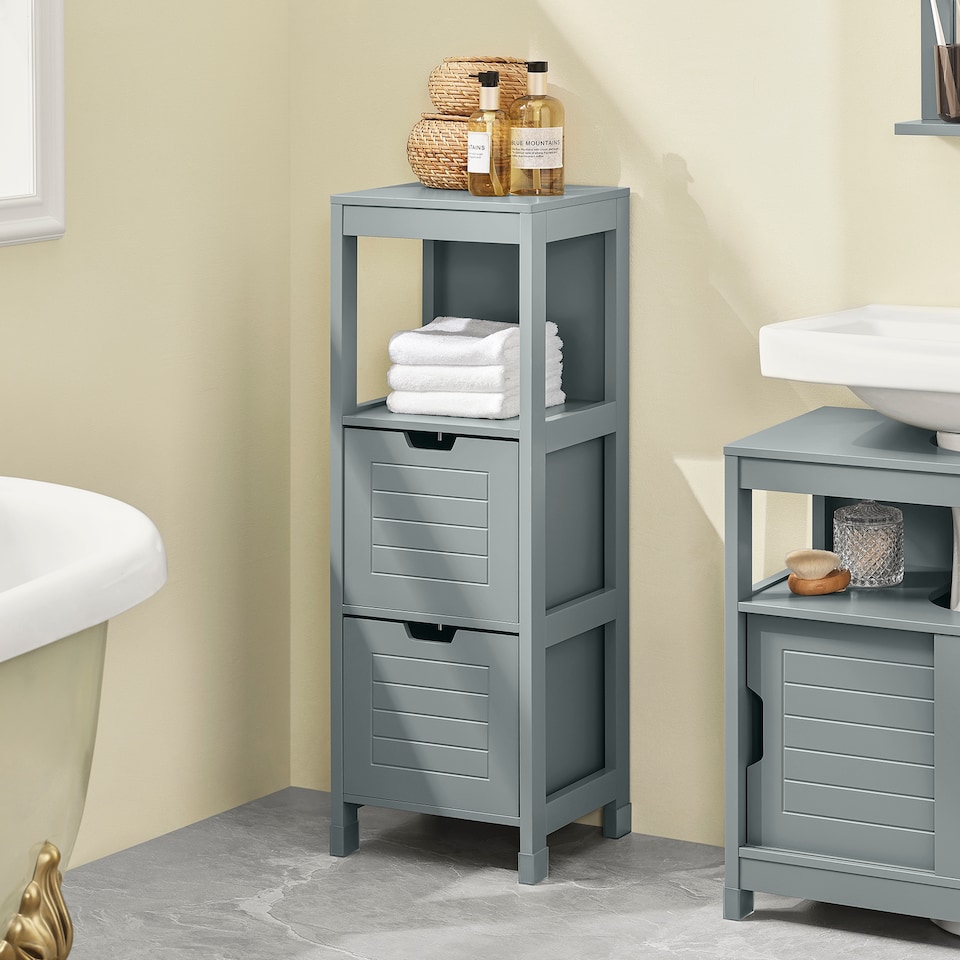 image 1 of SoBuy FRG127-SG,Narrow Bathroom Cabinet with 2 Drawers and 1 Shelf | Grey | Grey | 1