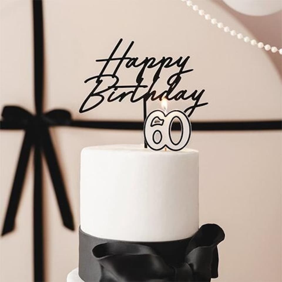 image 1 of Black & White 60th Birthday Elegant Milestone Candle 5.5cm | Black