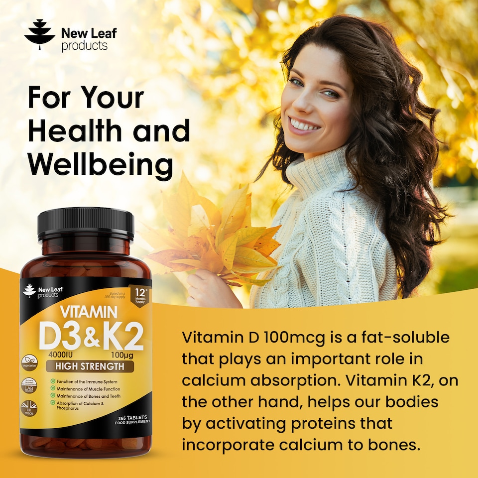image 1 of Vitamin D3 & K2 Tablets D3 4000iu & K2 100mcg 365 Tablets