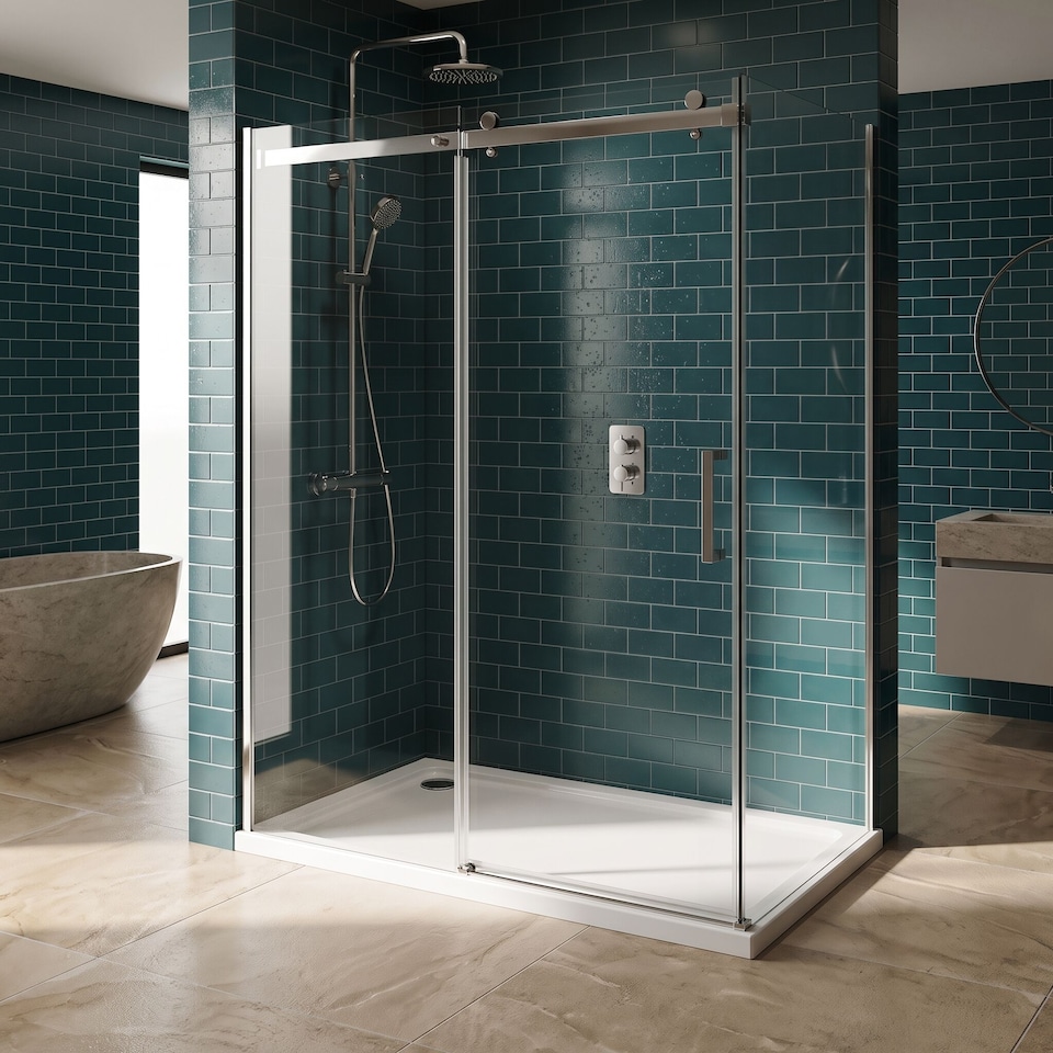 image 1 of Balterley Rectangular Stone Resin Premium Shower Tray with Corner Waste Position - Balterley | White | White