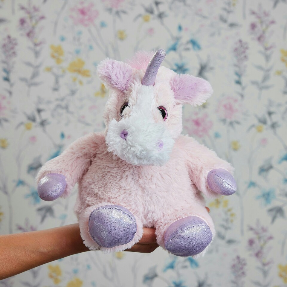 image 1 of Warmies Plush Iridescent Pink Unicorn Microwavable Wheat Bag LARGE