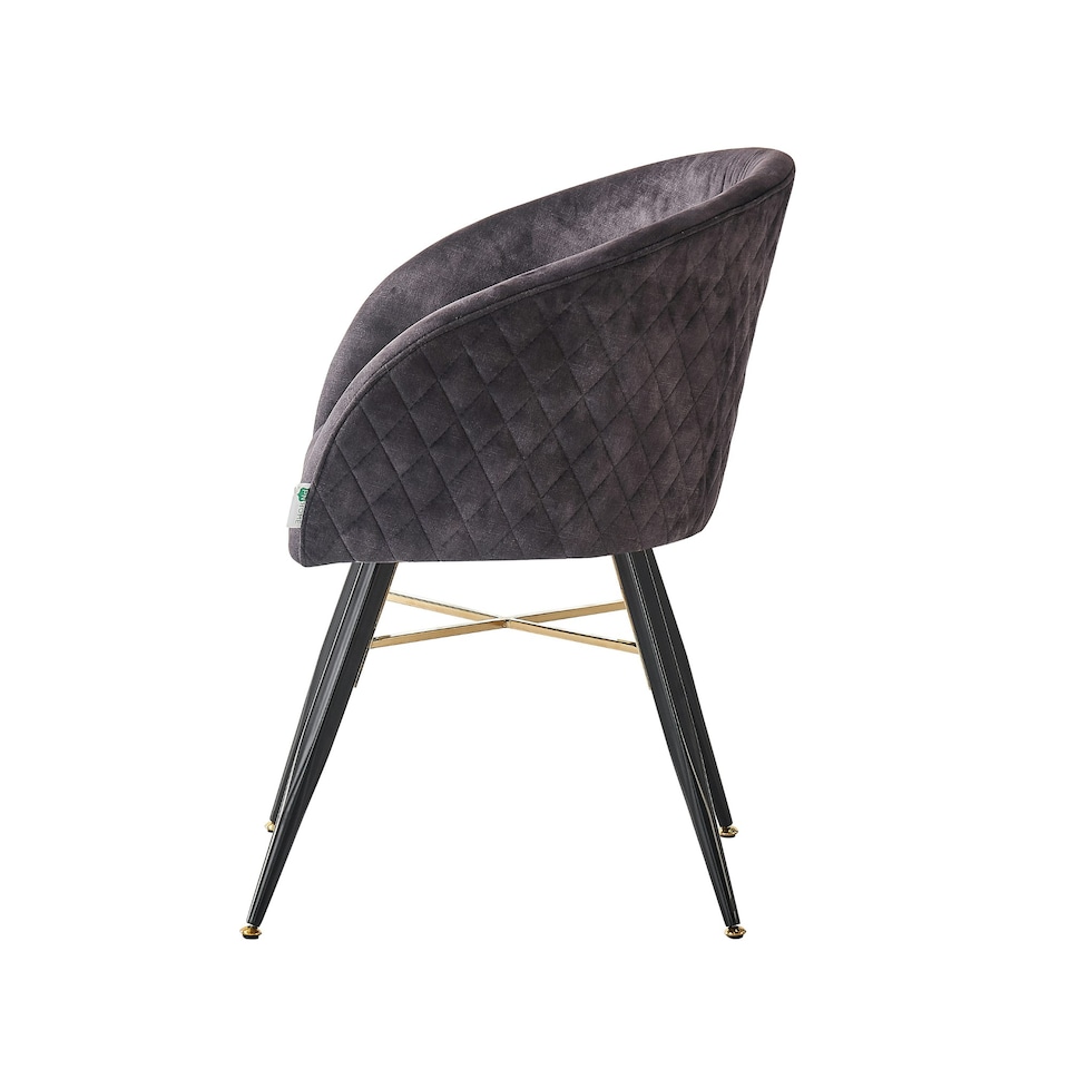image 1 of Set of 2 Vittorio Velvet Dining Chairs with Black Metal Legs, Quilted Design Modern Accent Chair | Black