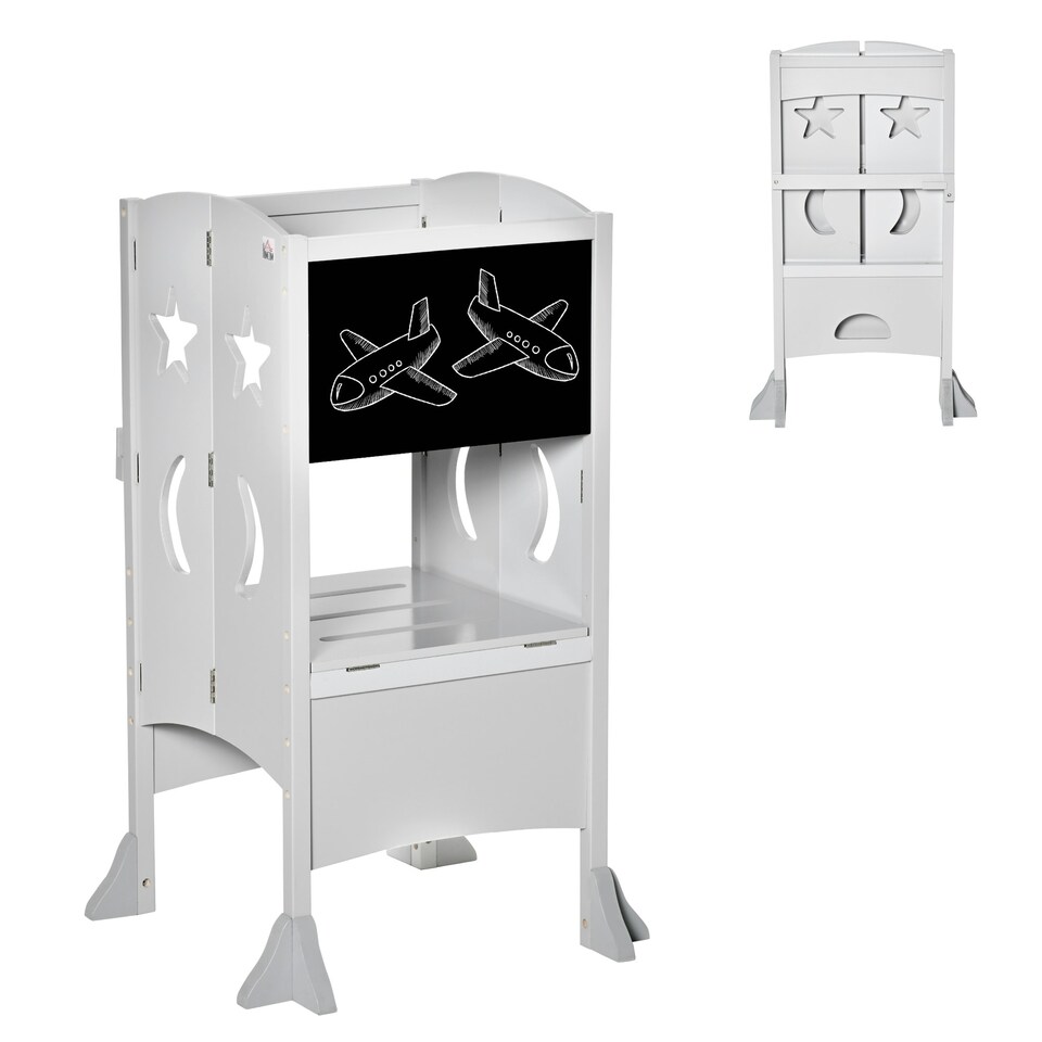 image 1 of HOMCOM Kids Step Stool Toddler Kitchen Stool with Blackboard Lockable Handrail