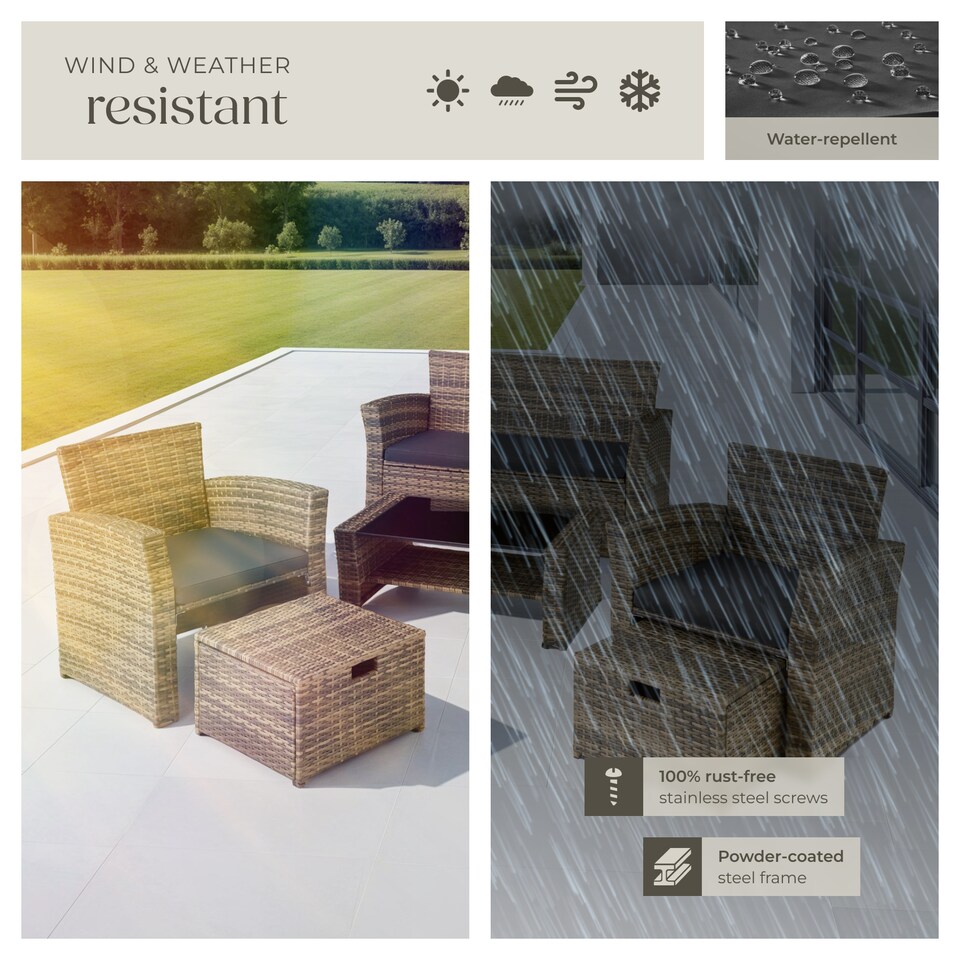 image 1 of Garden Furniture Set Modena- sofa with storage, armchairs, stools, coffee table | Brown | nature | 129 x 68,50 x 75 cm | 1