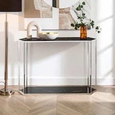 Silver Frame Console Table With Black Marble Top,Satinless Steel Hallway Table,Center Table,Spacious Table Silver