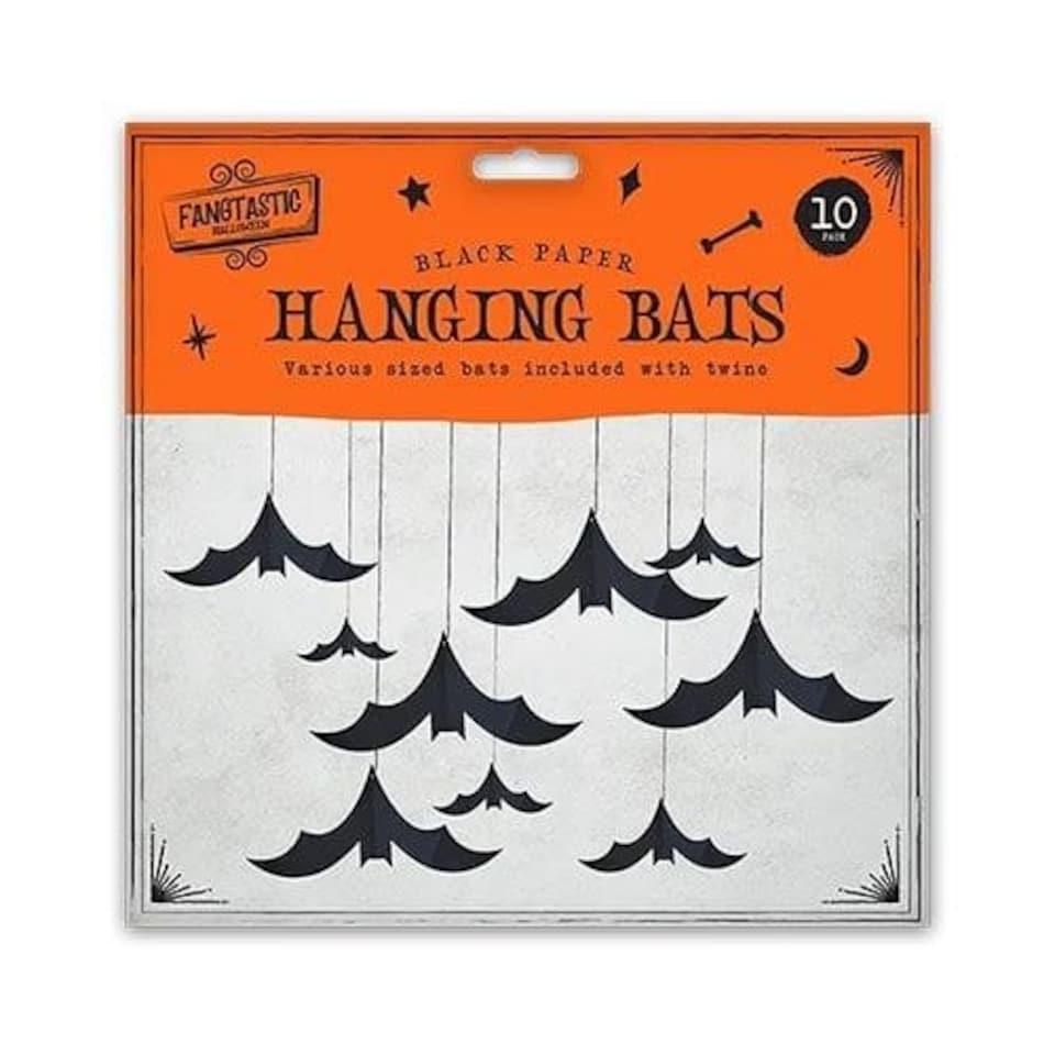 Black Bat Halloween Paper Hanging Decorations - Pack of 10