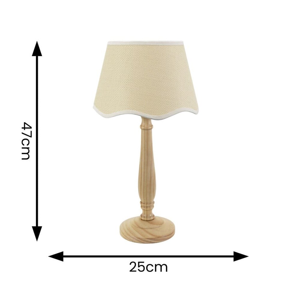 image 1 of ValueLights Victoria Light Wood Table Lamp Scallop White Trim Shade and Bulb