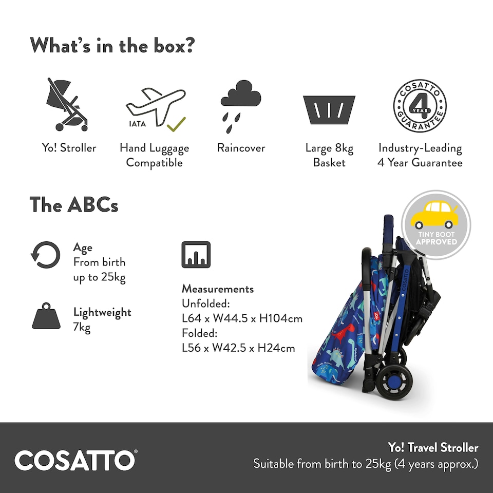 image 1 of Cosatto Yo! Travel Stroller IATA Approved Airline Compatible Dino Bright