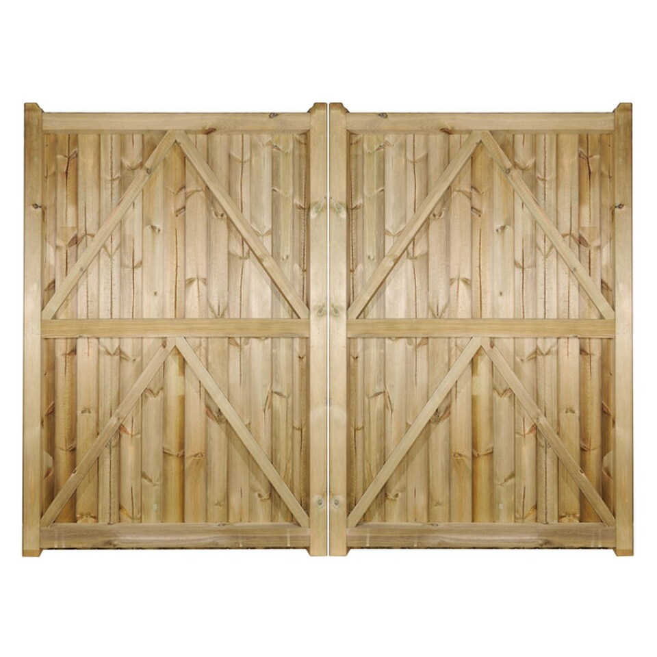 image 1 of Drayton Square Top Tall Double Driveway Gate - Pressure Treated Scandinavian Redwood - W3000 x H1800 mm | Brown | 1