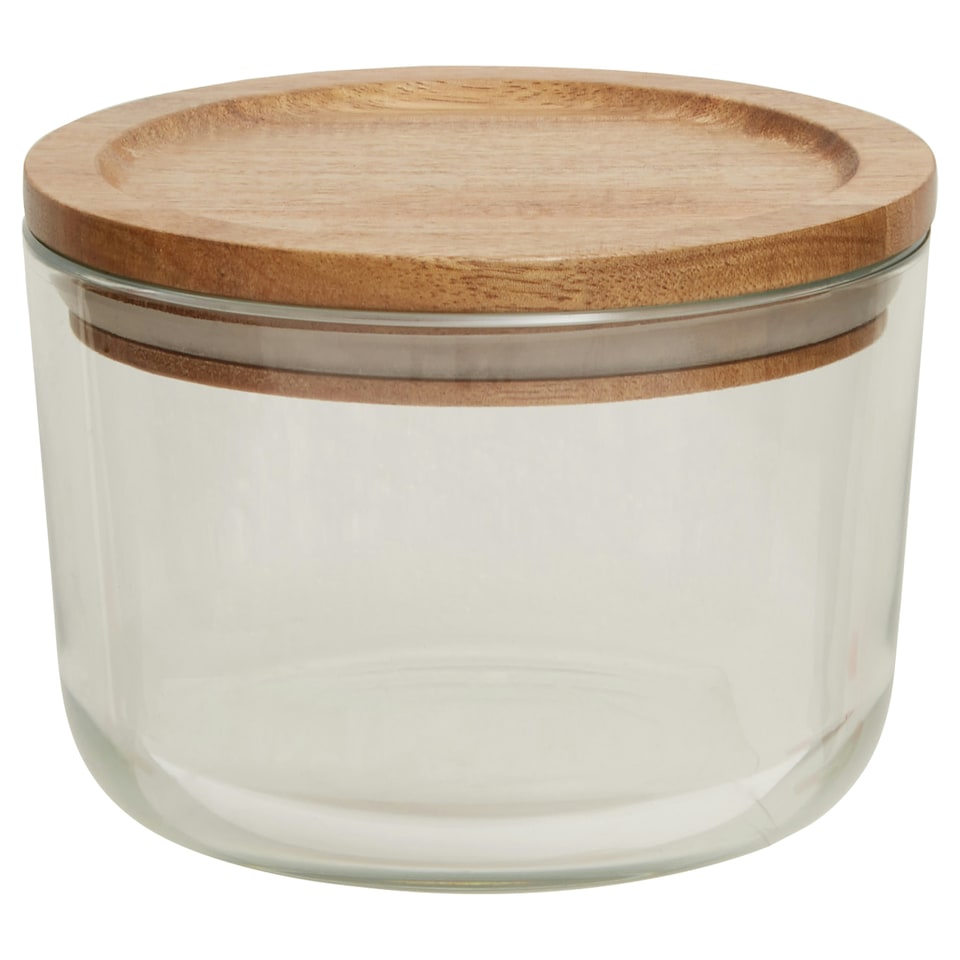 image 1 of Interiors by Premier 850ml Round Glass Container with Acacia Lid, Glass Container with Airtight Lid, Airtight Glass Container