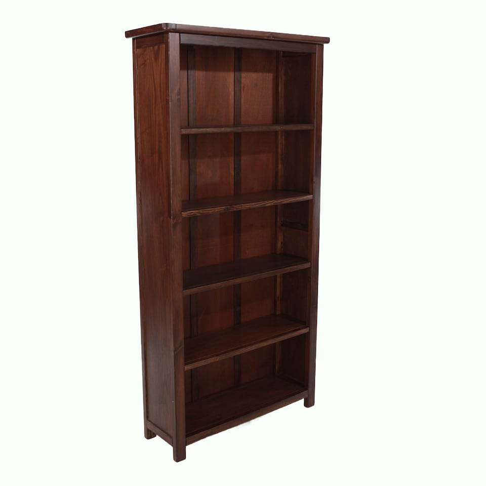 image 1 of Boston 5-Shelf Tall Bookcase - Rich Dark Brown Lacquer Finish with Handcrafted Adjustable Shelves | Brown | Dark Brown | One Size | 1
