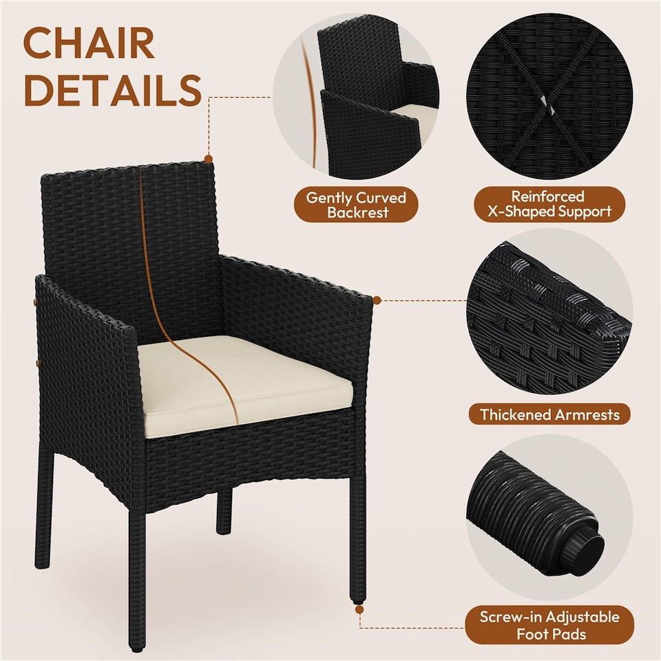 image 1 of Yaheetech 3-Piece Rattan Furniture Set, Woven PE Rattan Chairs & 1 Tempered-Glass Side Table-Black&Beige | Multi | Black/Beige