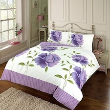 Luxury Floral Rosaleen Printed Flowers Easy Care Duvet Cover Set Clear | Lilac | King