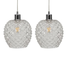 Set of 2 Baine - Clear Textured Glass Easy Fit Pendant Shades | Clear | Medium | 2